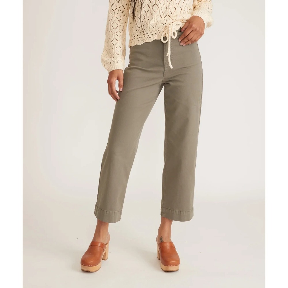 Marine Layer Bridget Crop Pants Wmn 4 Dusty Olive Cotton Twill Straight Leg $128
